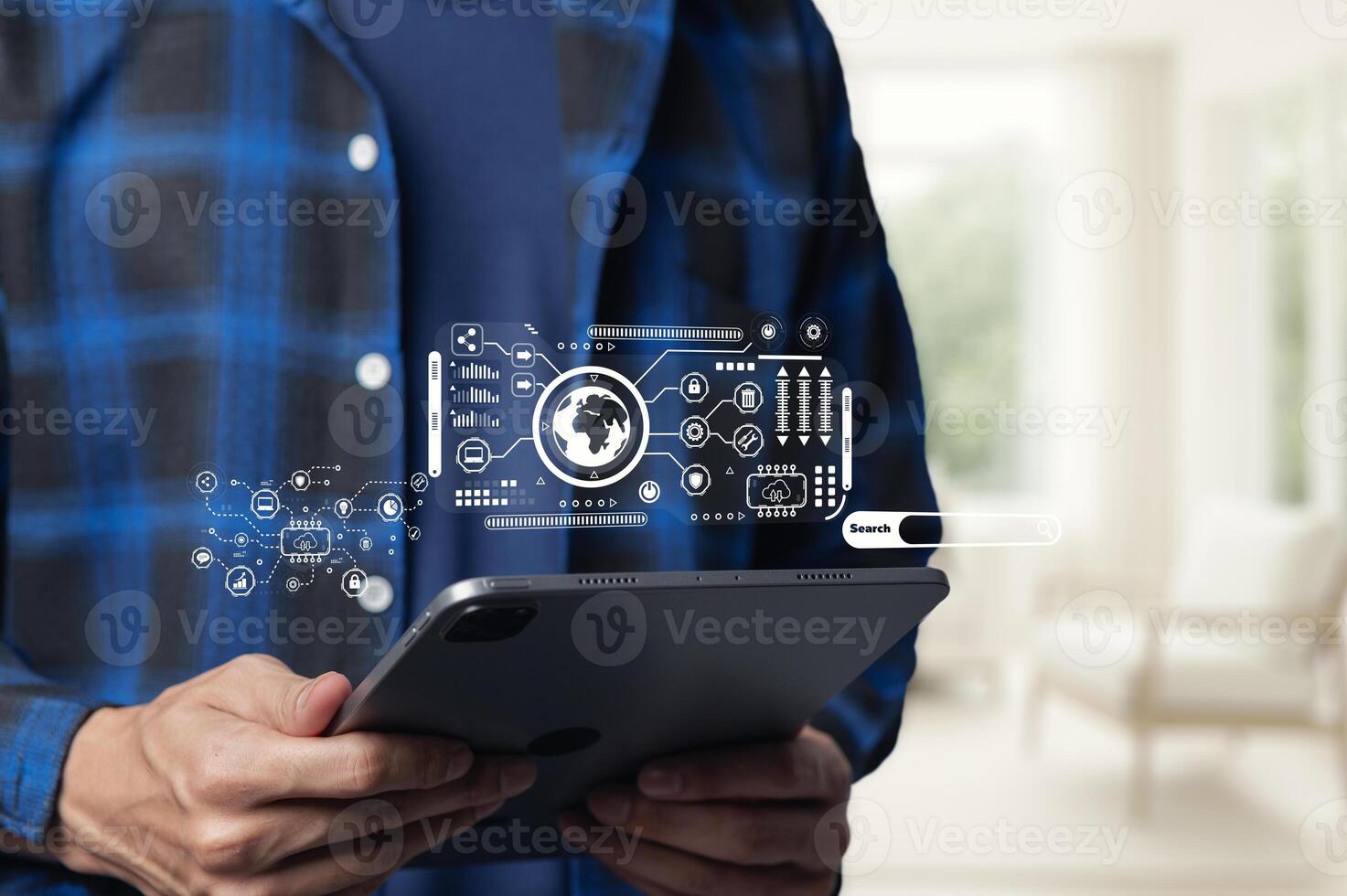 Industrial Technology Concept with Digital Tablet and Data Visualization photo
