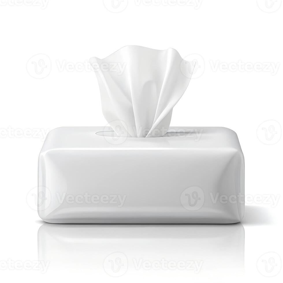 Paper napkins in a box, isolated on white background photo