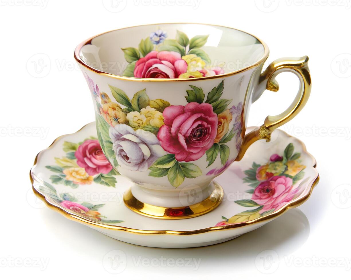 cup of tea with flowers photo