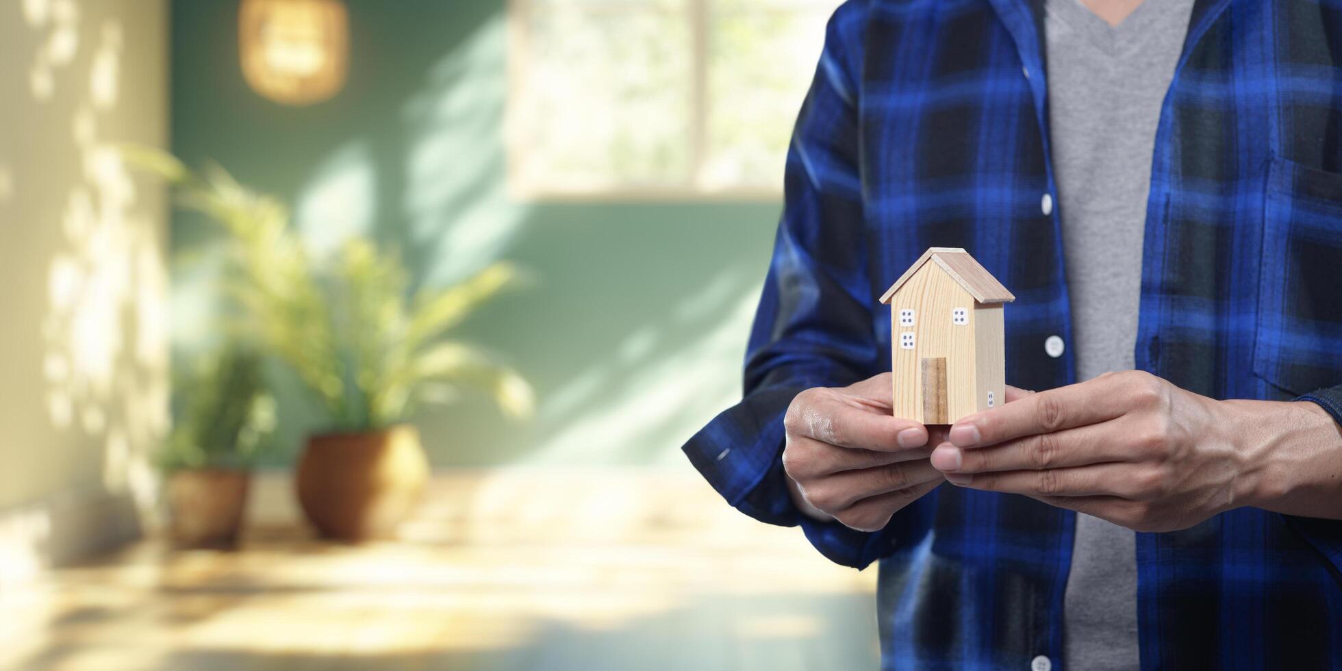 Concept of Buying and Selling Houses with Miniature Model photo