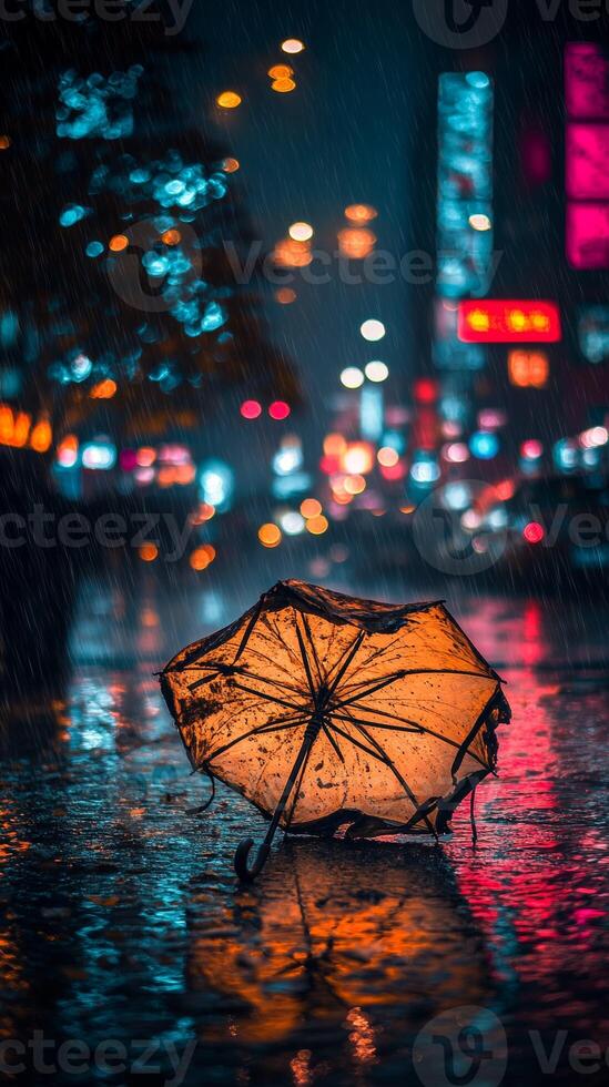 An umbrella in the rain photo
