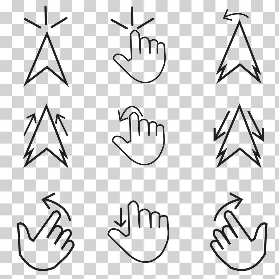 pixel mouse click cursor. Load symbol.pixel Pointer cursor and loading icon. old Cursors icons click set. vector