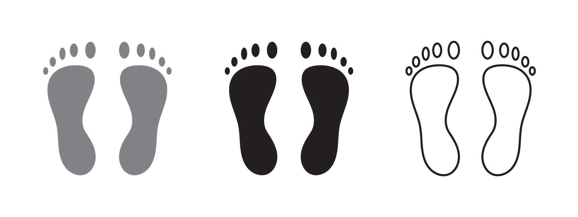 Foot icon set in black flat and line stroke style vector