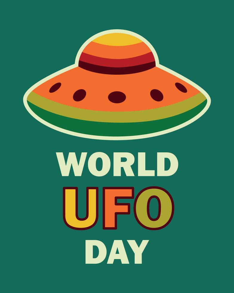 World UFO Day Conceptual Illustration. Retro style. This vibrant illustration highlights the celebration of the annual event focused on unidentified flying objects. vector