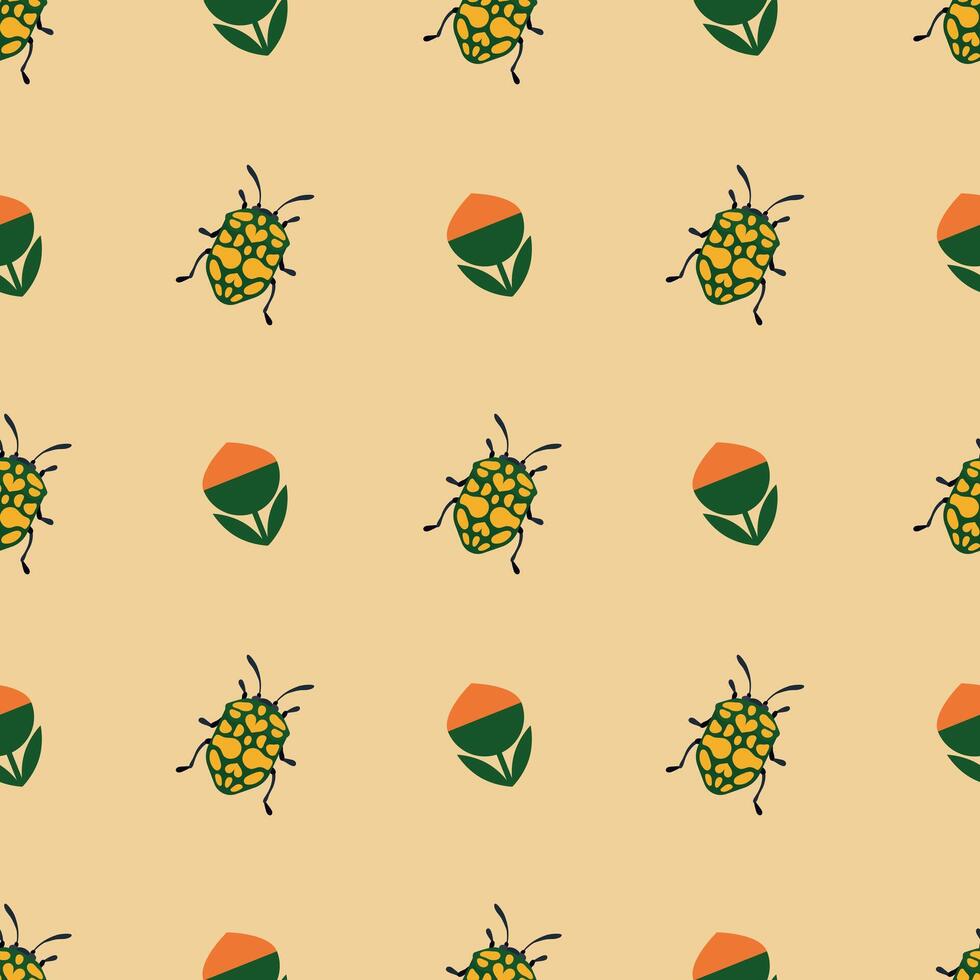 Colorful Bug and Flower Seamless Pattern Illustration. Ideal for nature or summer projects and textiles. vector