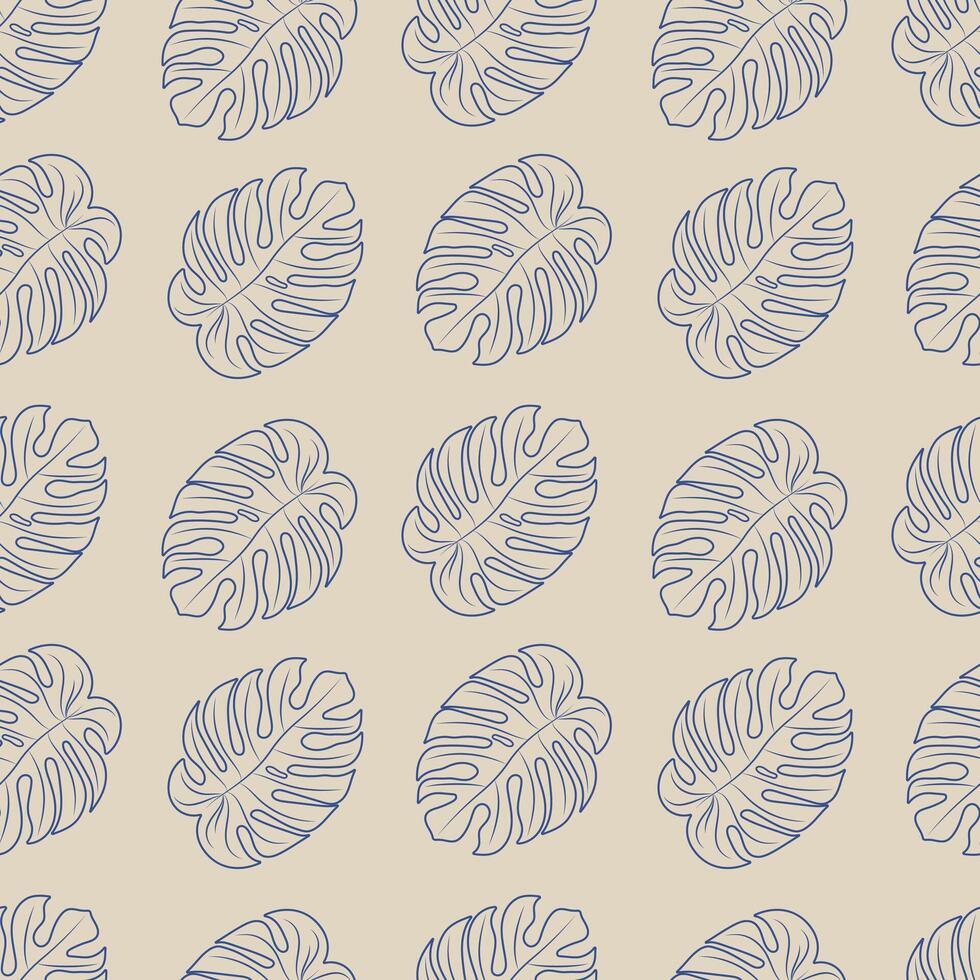 Monstera Leaf Seamless Pattern Illustration. Outlined monstera leaves creates a stylish tropical design. illustration suitable for textile, wallpaper, or background applications vector
