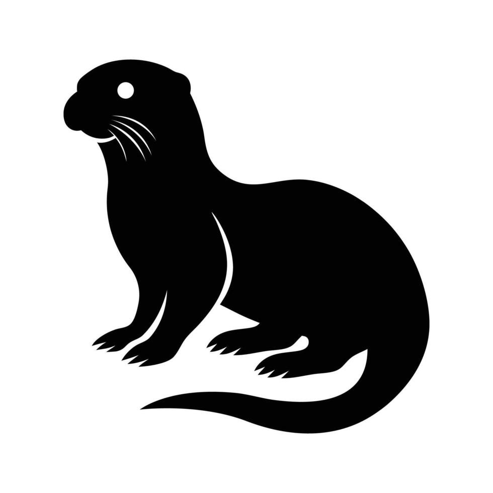 Elegant Silhouette Illustration Of A Sitting Otter Aquatic Mammal Wildlife Creature Isolated vector