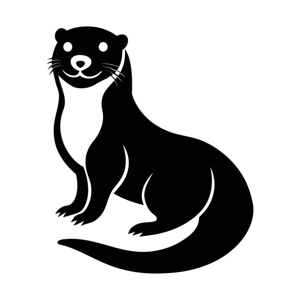 Cute Otter Art Illustration Simple Black And White Silhouette Animal Mascot Design vector