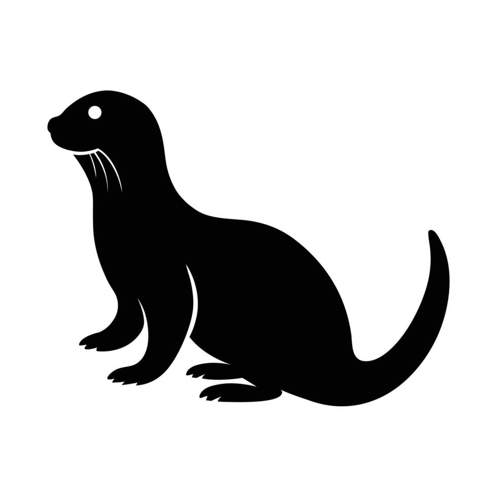 Simple Black Silhouette Of A Seated Otter On A White Background Art Illustration vector