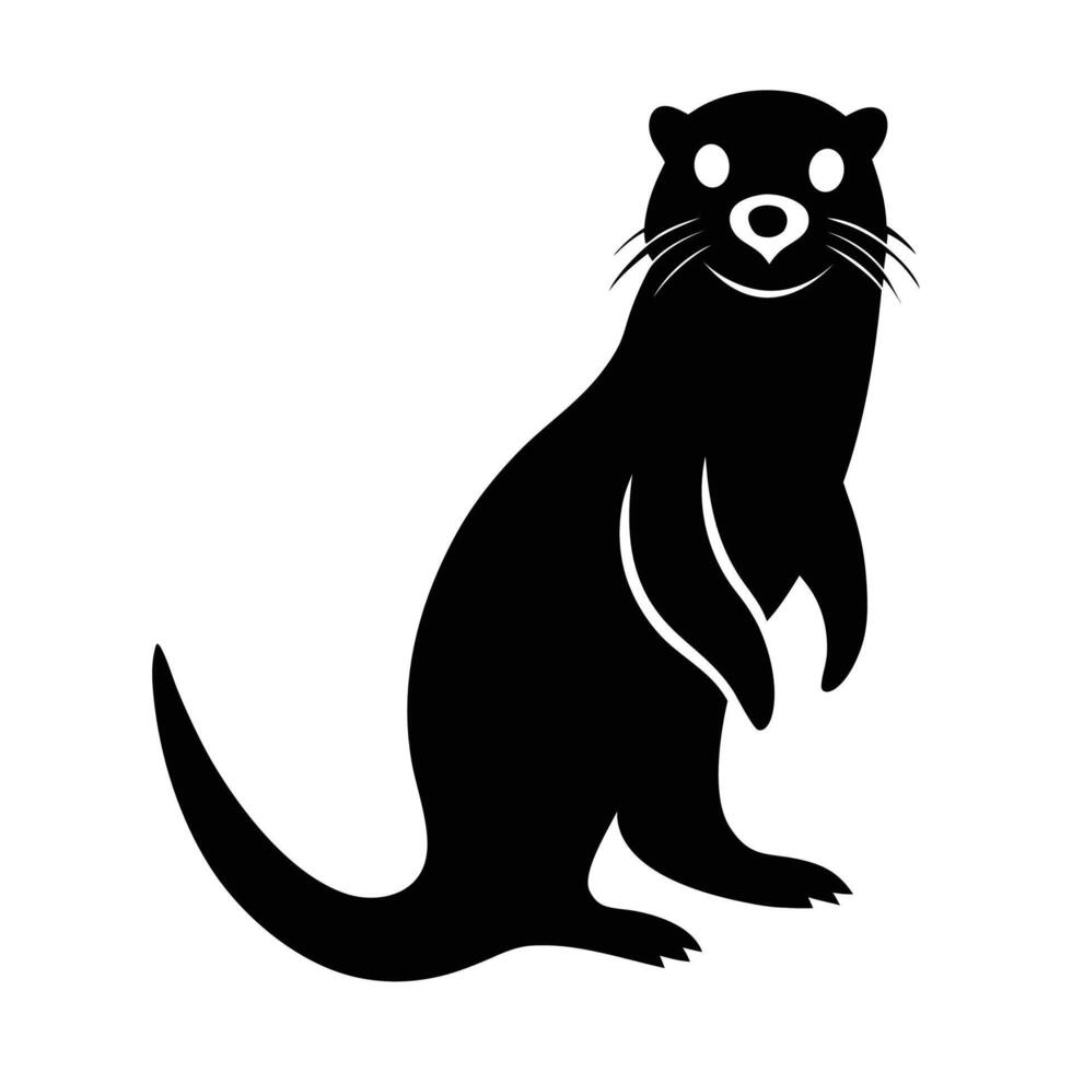 Minimalist Black Silhouette Of Standing Otter Art Illustration For Graphic Design Projects vector