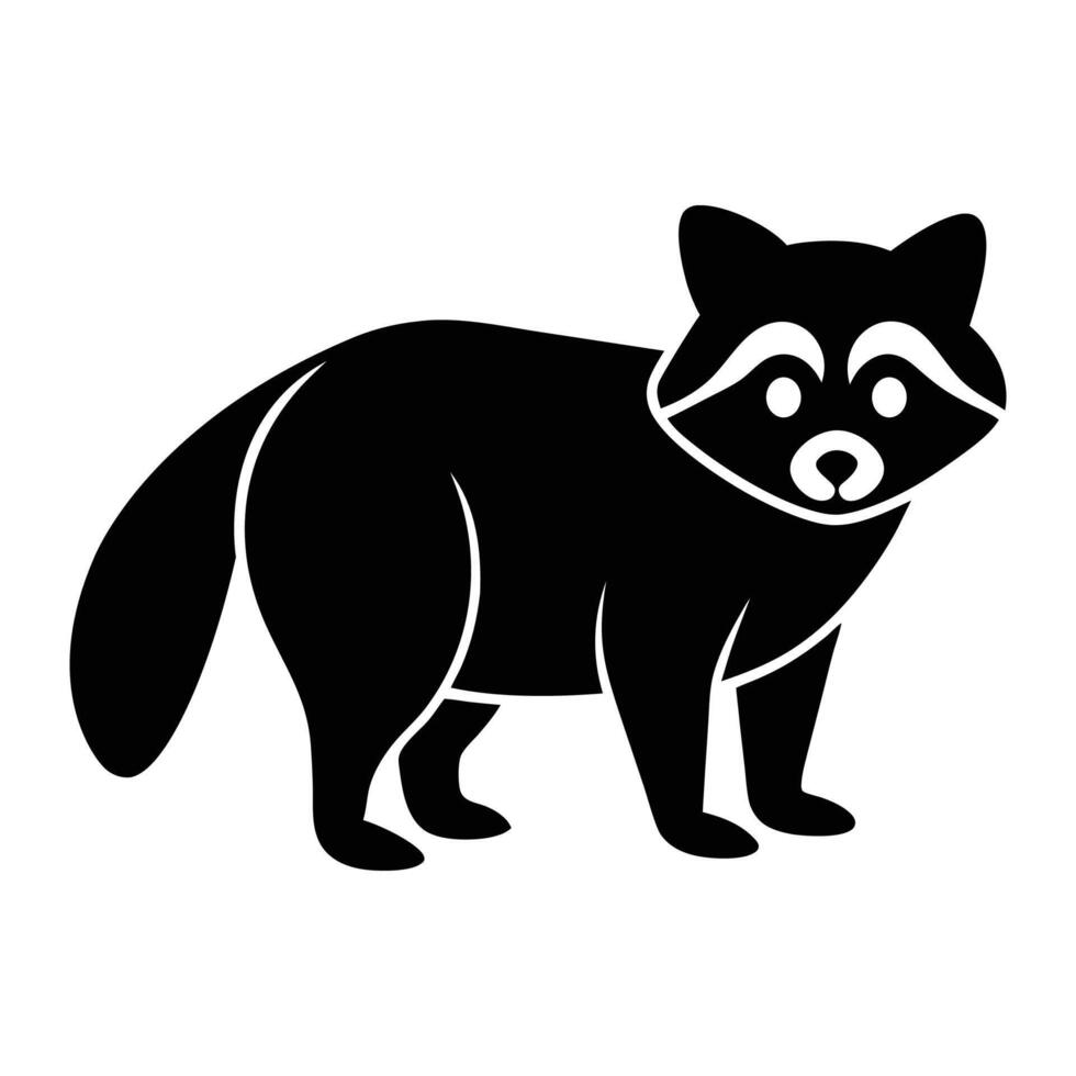 Raccoon Illustration Black And White Icon Style Graphic Isolated On White Background vector