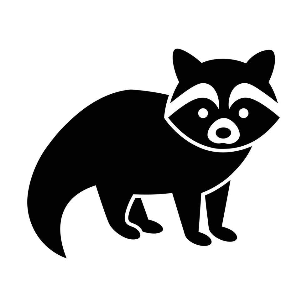 Raccoon Illustration Black Silhouette Standing Animal Graphic Isolated On White Background vector