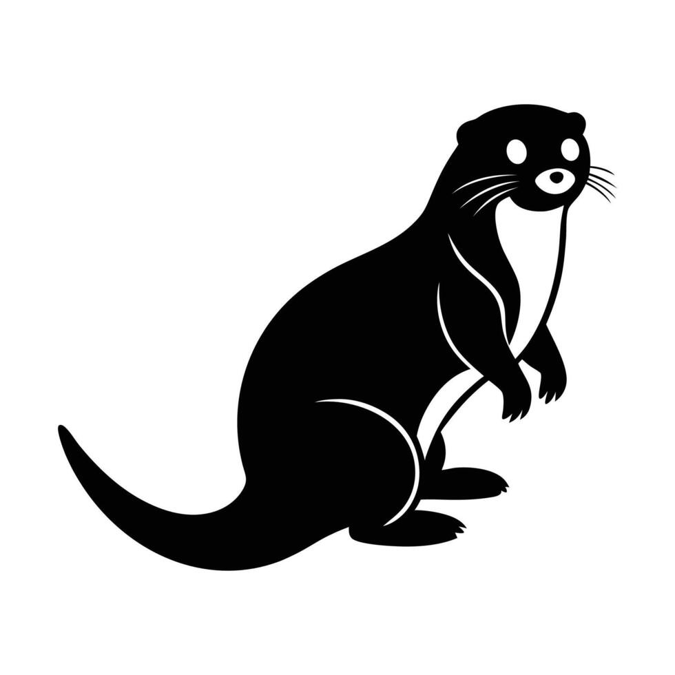 Standing Otter Silhouette Art Illustration Simple Design River Creature Isolated On White vector