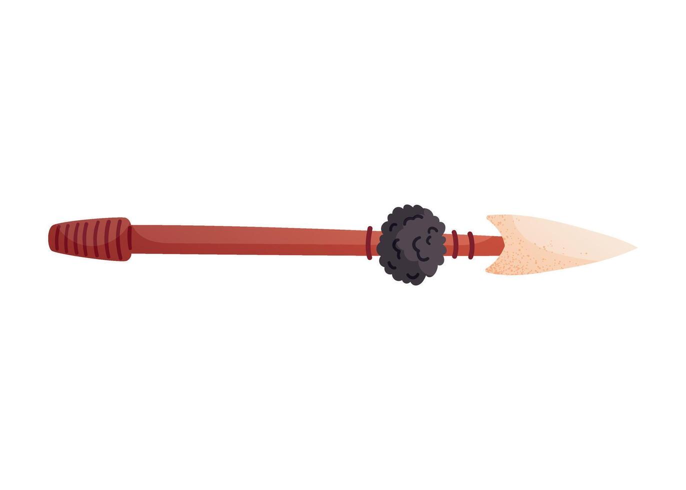 Cartoon Stone Age Spear Isolated on White. Prehistoric Weapon with Wooden Handle and Flint Tip. Tribal Hunting Tool Illustration for Educational or Game Design Projects vector