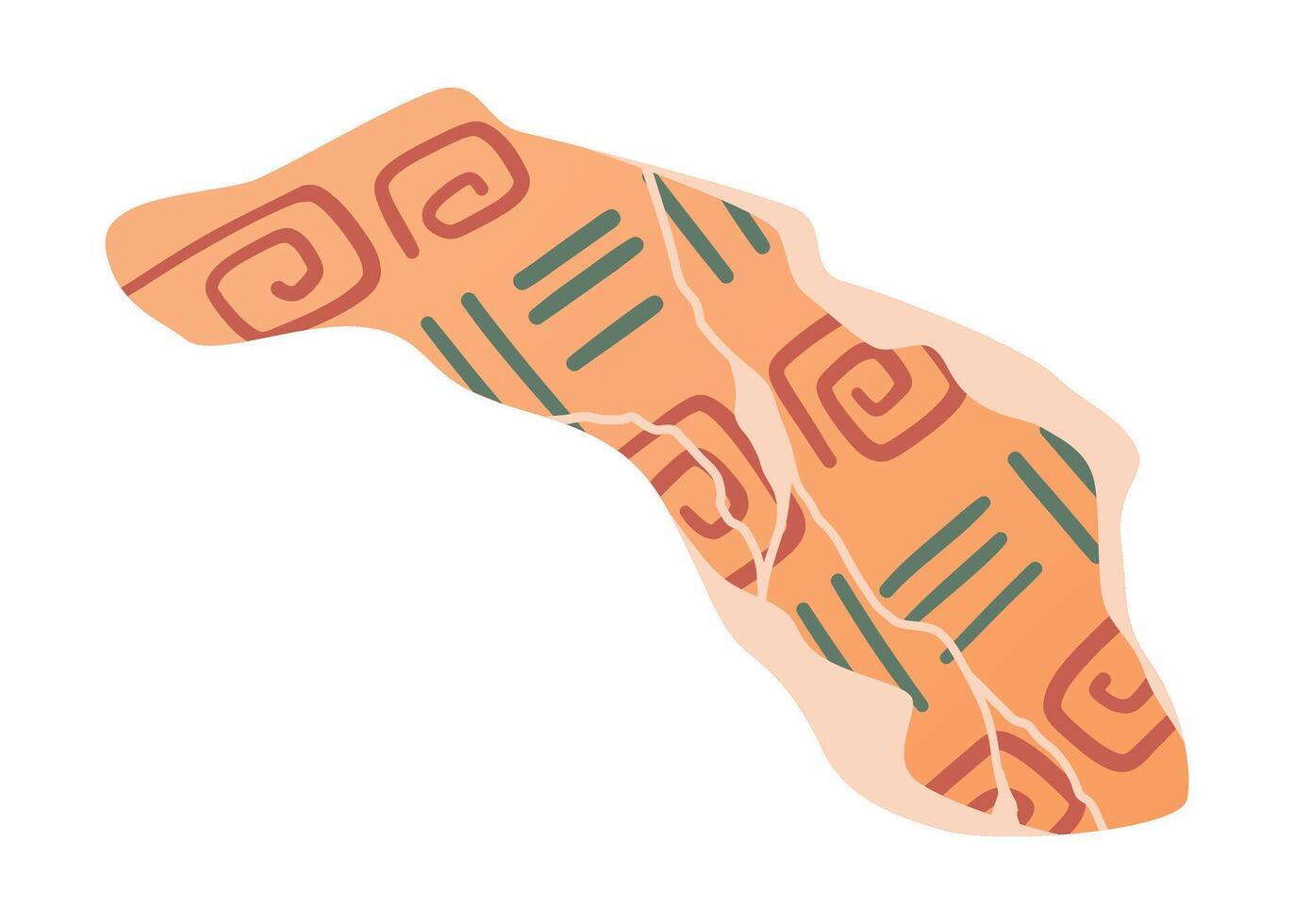 isolated illustration of broken mosaic tile fragment with geometric patterns. Ancient ceramic shard with decorative ornament in earthy colors. vector