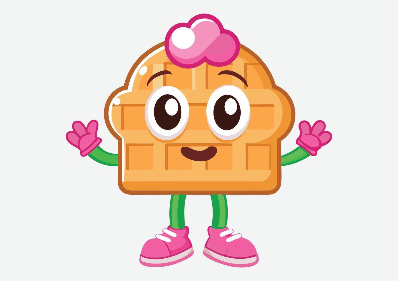 Cartoon illustration of a waffle with a happy face vector