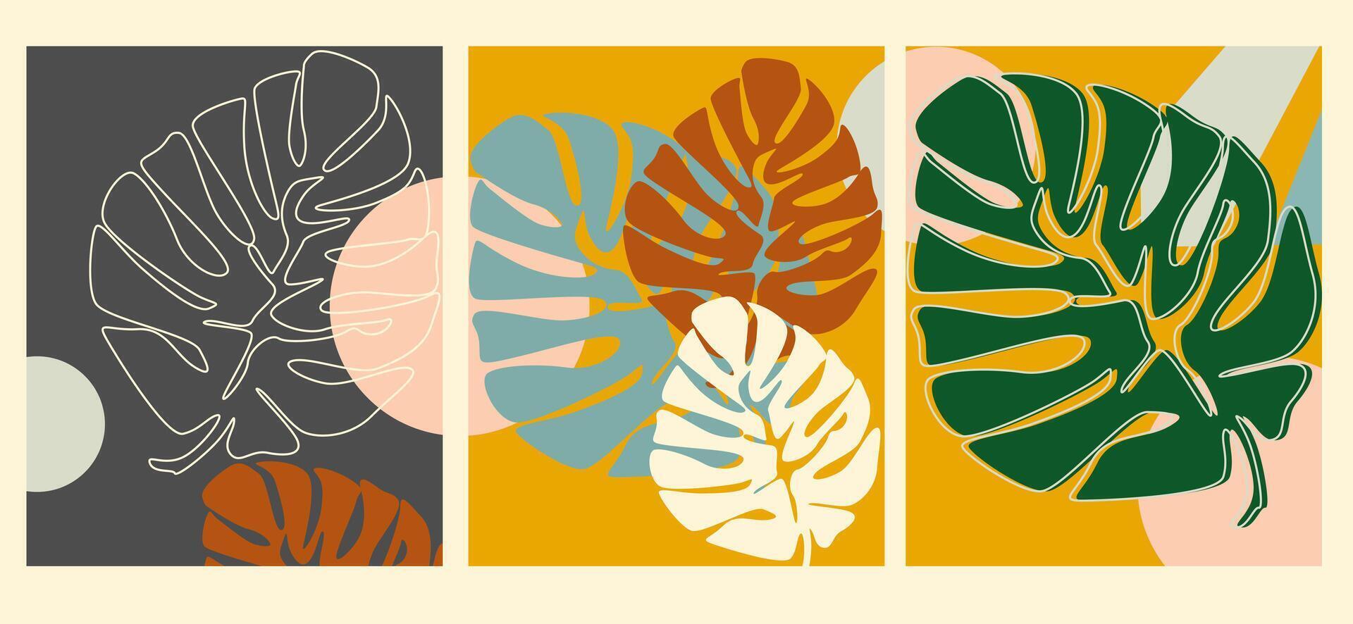 Fern leaves in a frame. Editorial illustration, plant leaves on a light background, retro pictures. Images for backgrounds, posters, covers. Minimalism for printing vector