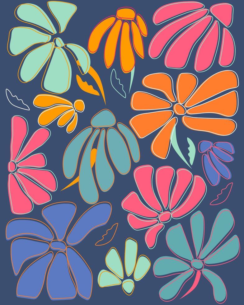 Set of bright spring and summer flowers. Abstract illustration with flowers. Floral print, splash, background. cover wrapping paper, stickers. stickers vector
