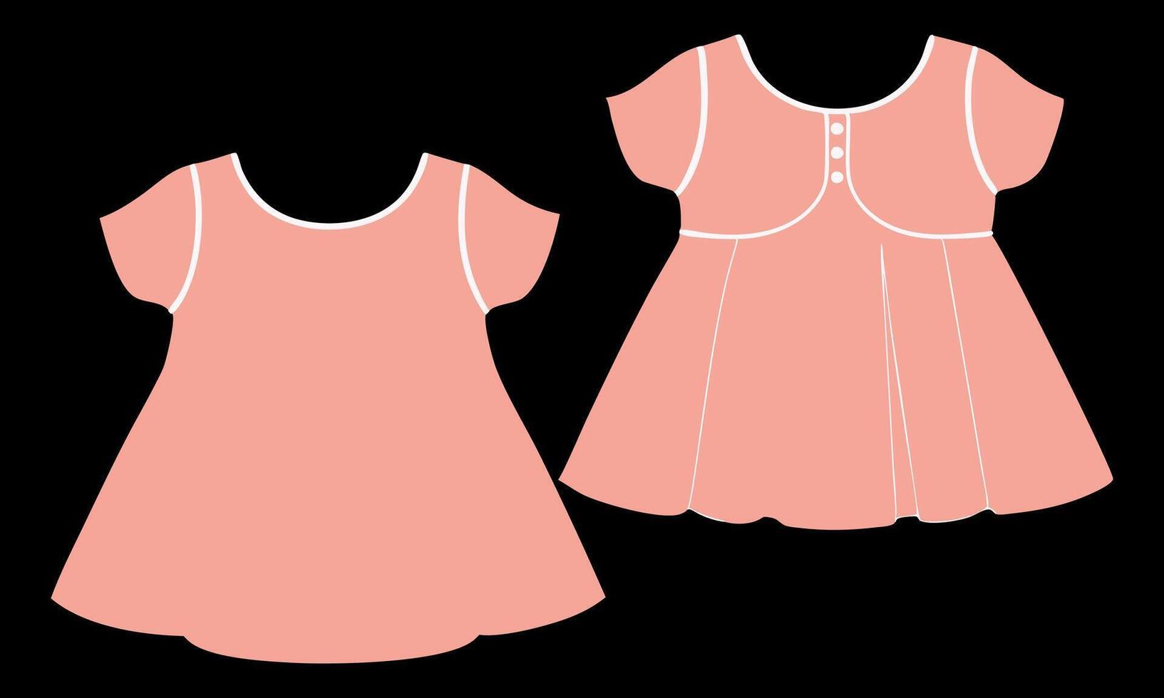 Baby girls pink dress design front and back view vector