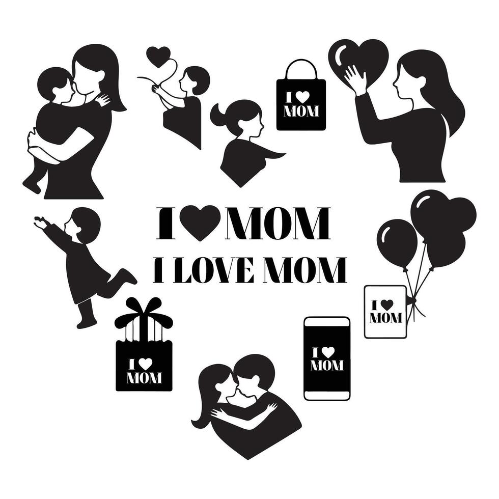 Charming Mothers Day Card Set with Floral Illustrations vector