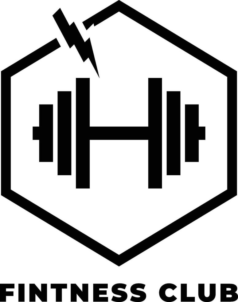 Fintness Club Logo Hexagon, Dumbbell, Lightning Strength vector