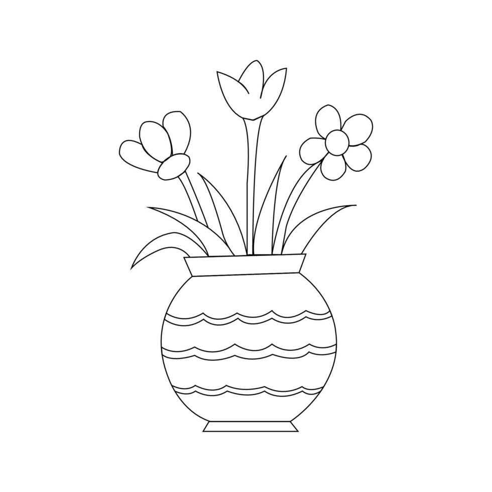 Cute and natural Flower vase coloring page for kids and adults vector