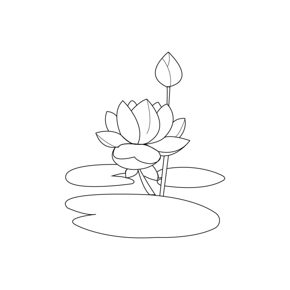 beautiful Water lily Flower coloring page for kids and adults vector