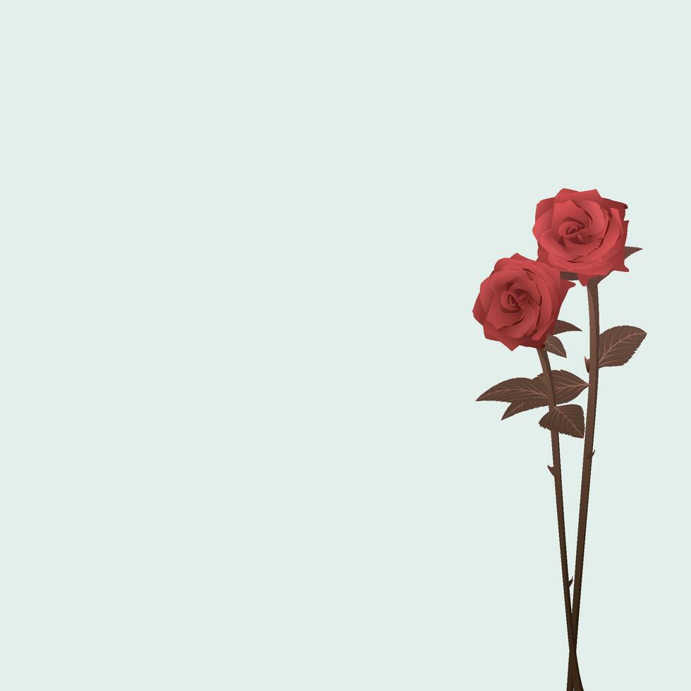 Bouquet of red rose flowers isolated on light blue square background graphic illustration have blank space. Valentine's day greeting card template. vector