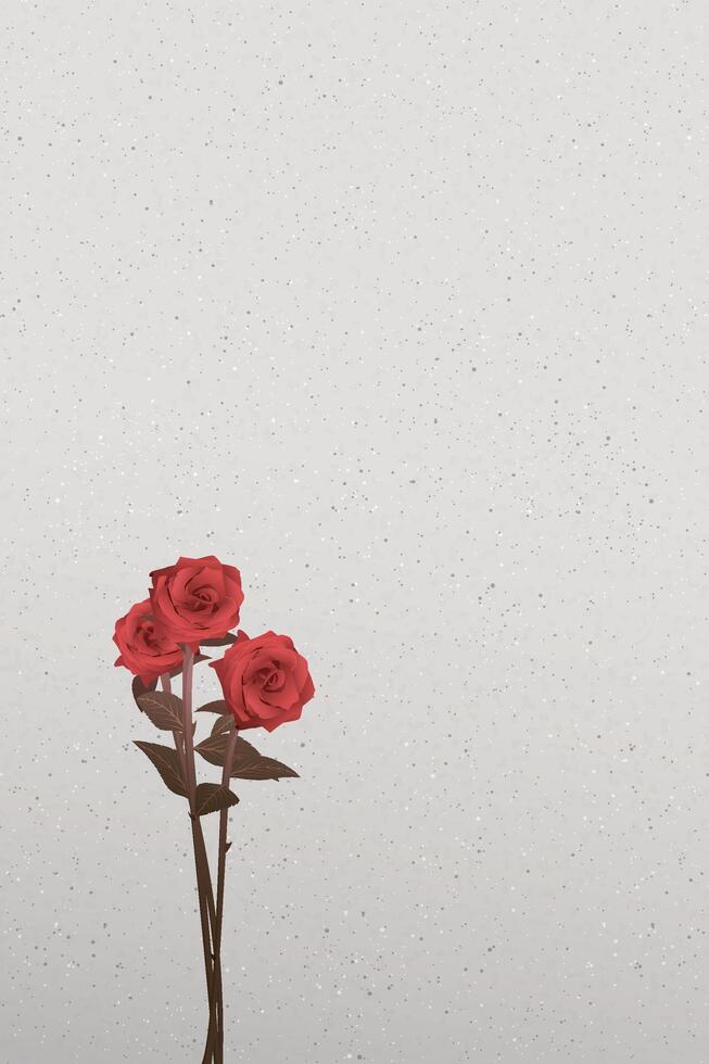 Bouquet of red rose flowers isolated on cement wall texture vertical background graphic illustration have blank space. Valentine's day greeting card template. vector