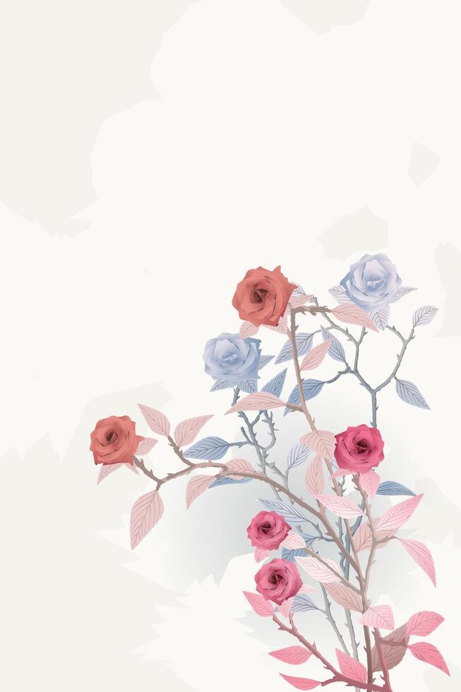 Various rose flowers surrealism vivid colors superimposed on vertical beige background graphic illustration have blank space. Valentine's day greeting card template. vector