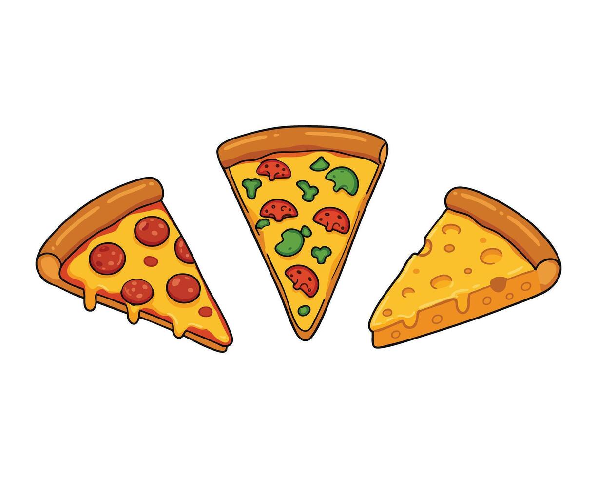 three slices of pizza are shown in this illustration vector