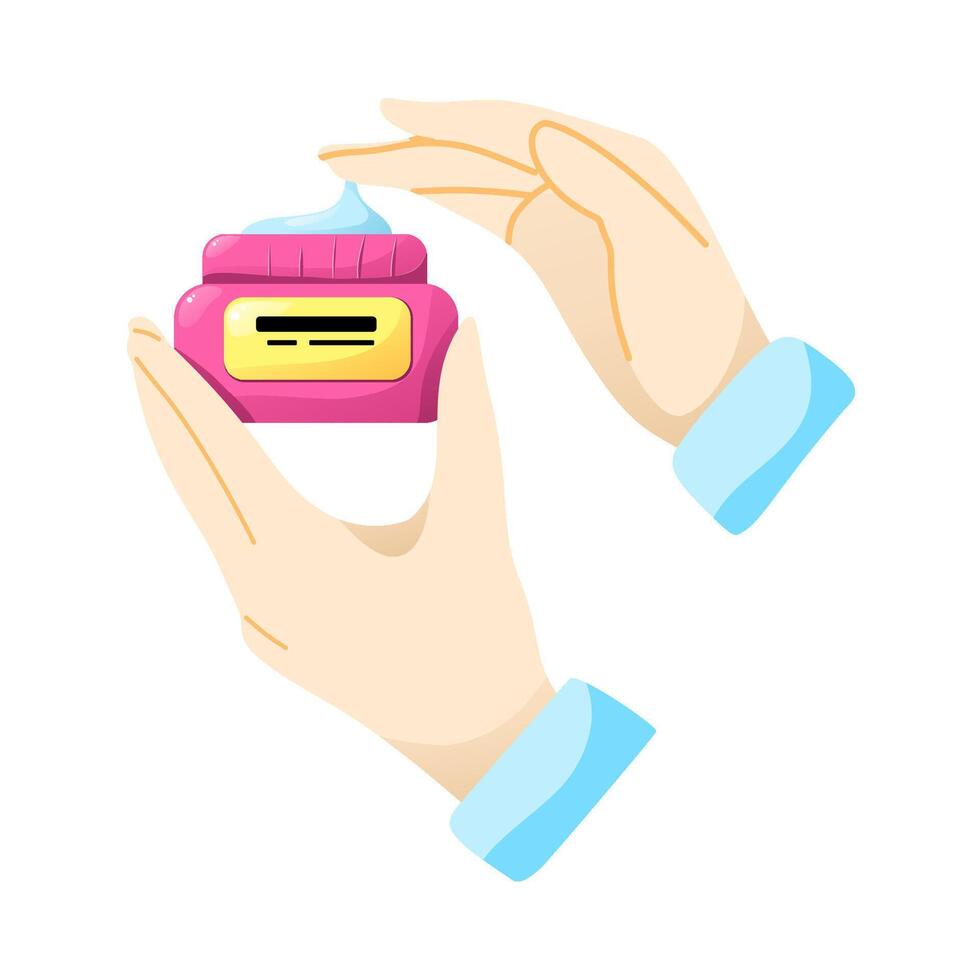 Hand holding mosturizer with pink color vector