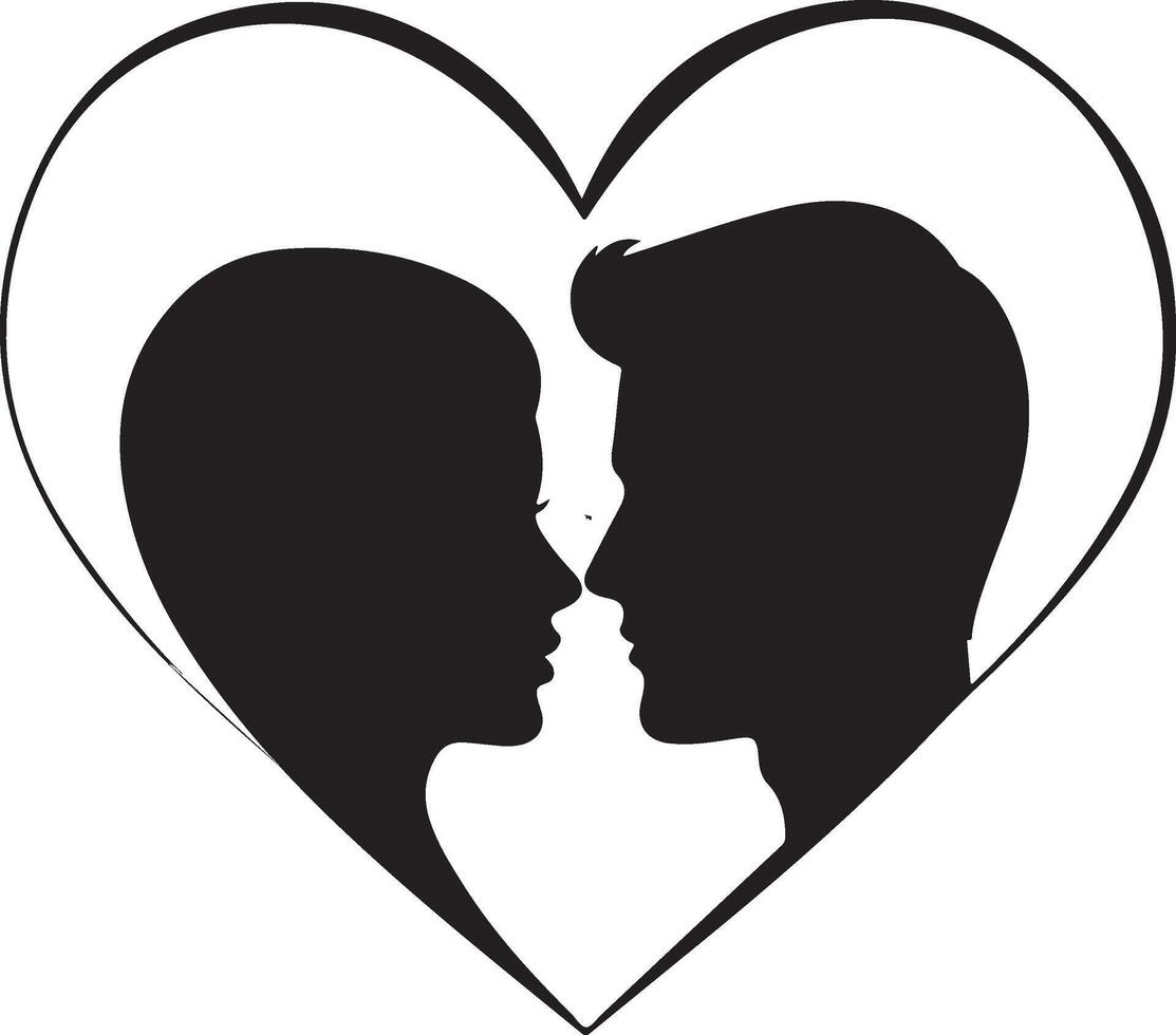 Couple Face Outline in Heart Shape vector