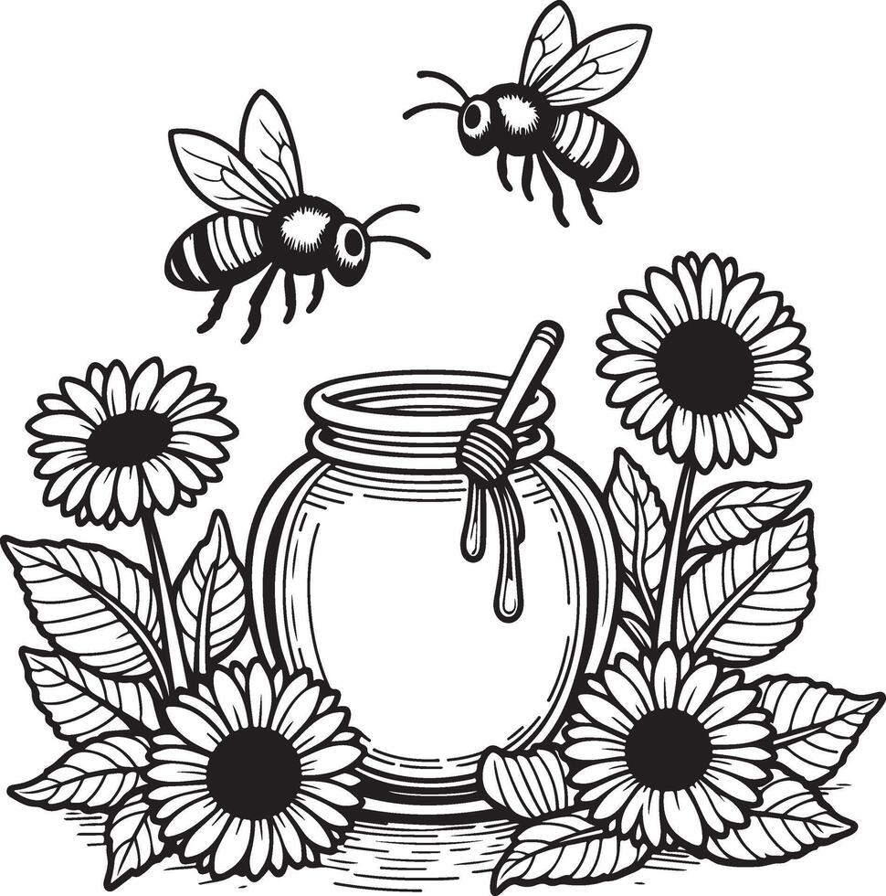 Bee and Sunflower Silhouette Design vector