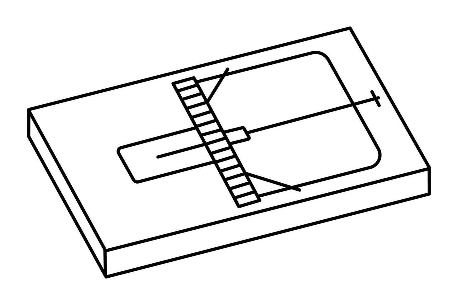Hand drawn cute outline illustration of mouse trap. Flat temptation trial line art doodle. Deception of expectations concept sticker, icon or print. Greed or curiosity. Isolated. vector