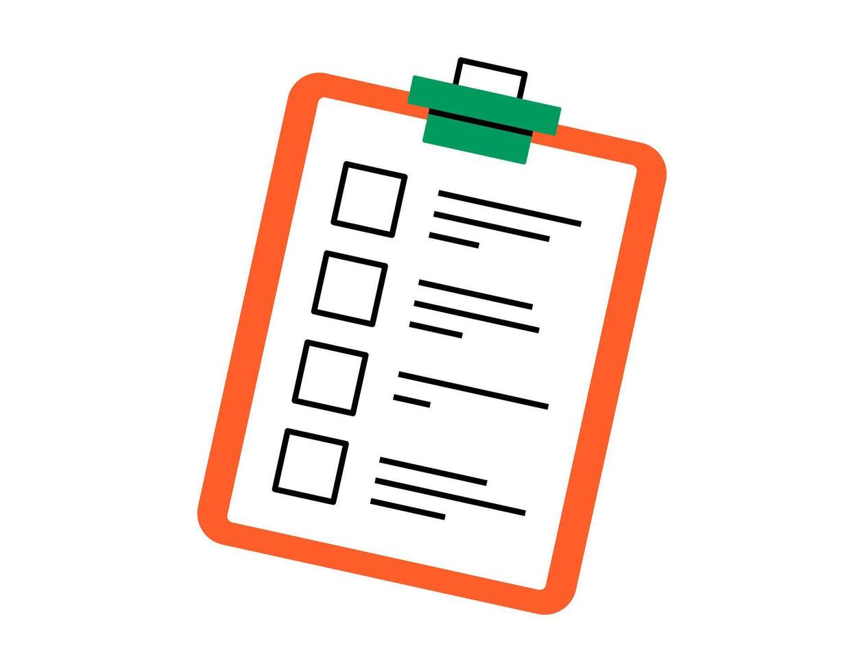 Hand drawn cute cartoon illustration of clipboard with note. Flat check list form with empty checkbox sticker doodle. Planning or management. Todo list icon. Productivity concept. Isolated. vector