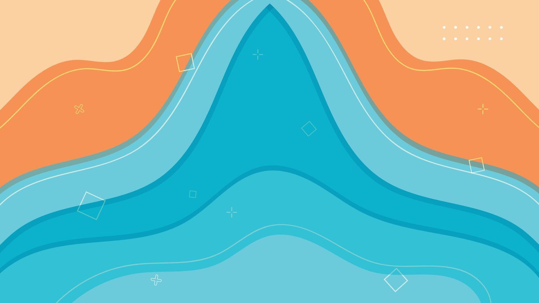 Creative abstract background with smooth ocean waves and beach elements in layered blue and orange tones vector
