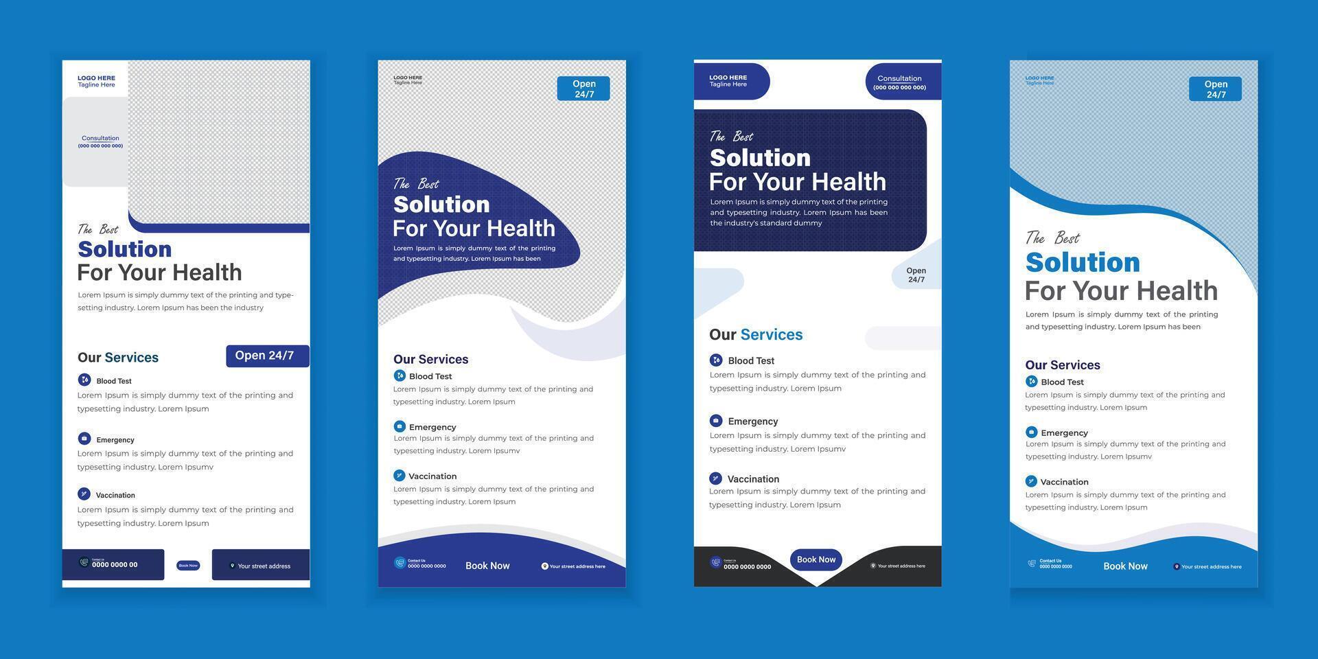 Bundle Medical Roll-Up Or Dl Flyer And Rack Card Design with a color variation vector