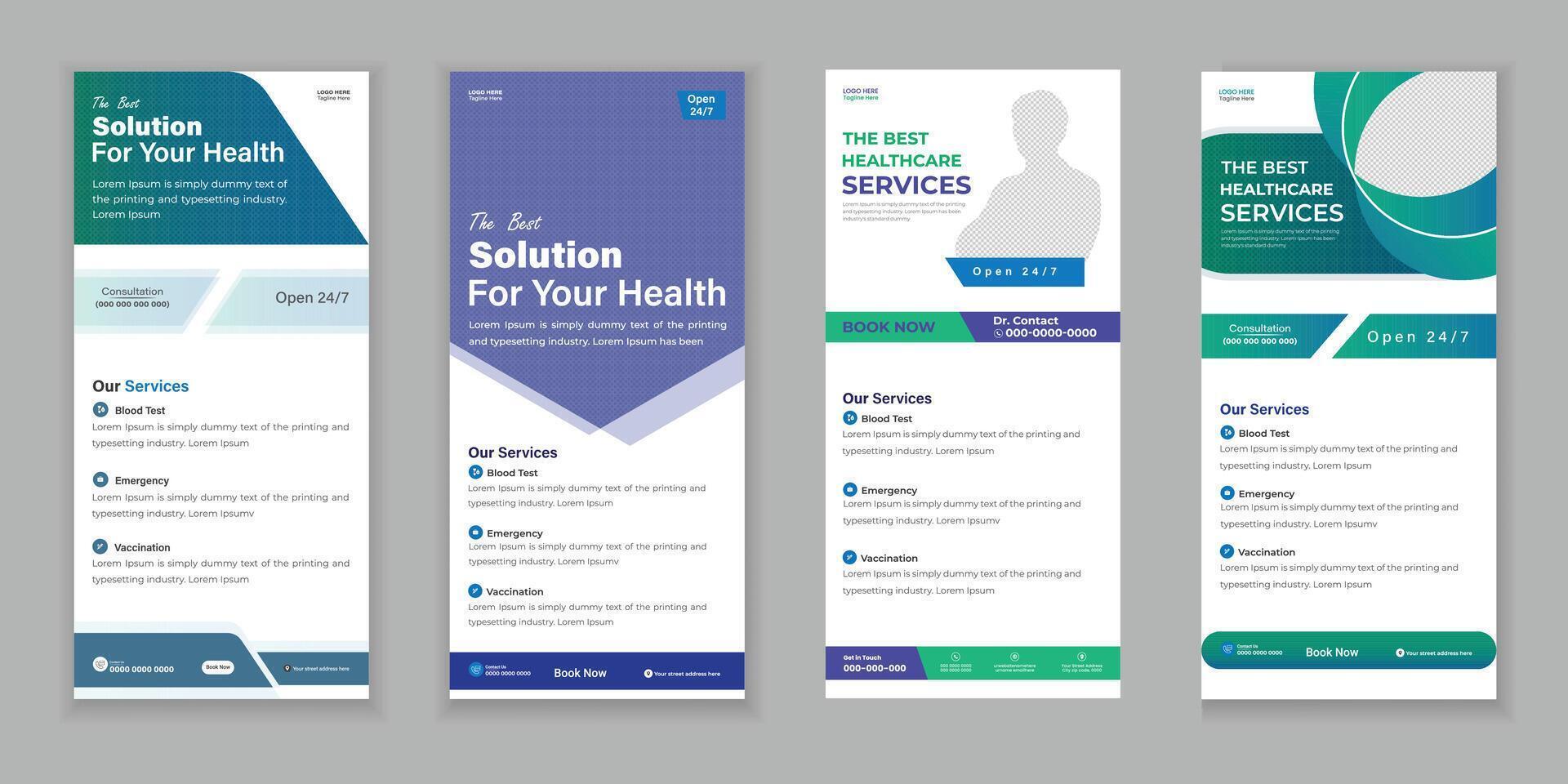 Set medical rack card or dl flyer templates design vector