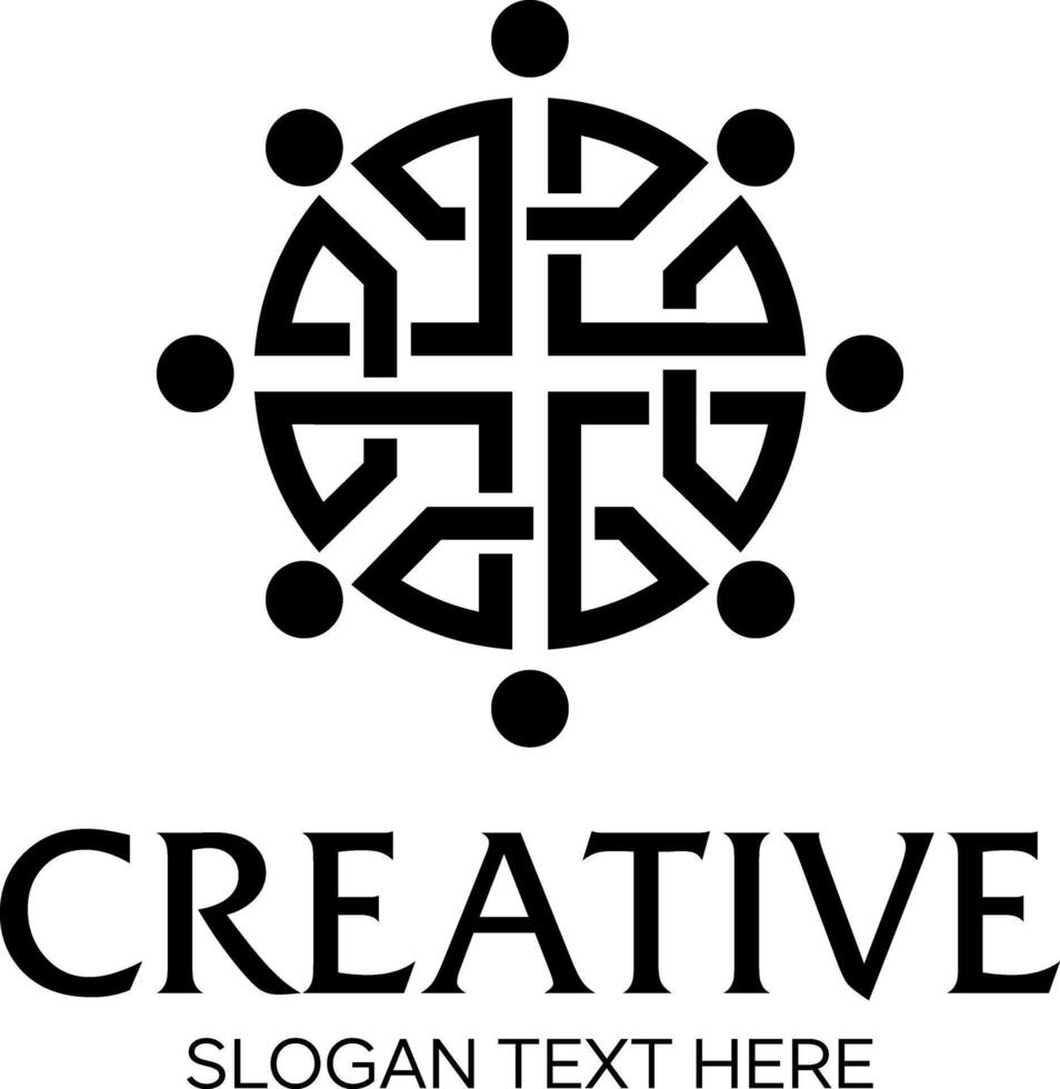 circle group of people idea logo design vector