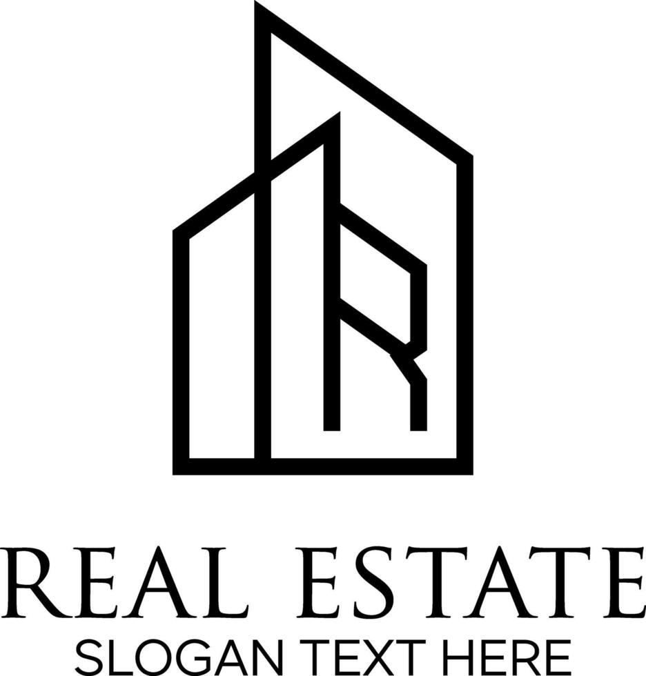 initial R wirh building line logo design vector