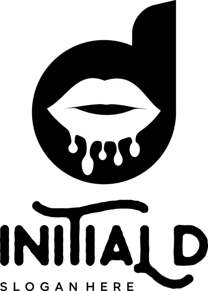 initial d with lips logo design vector