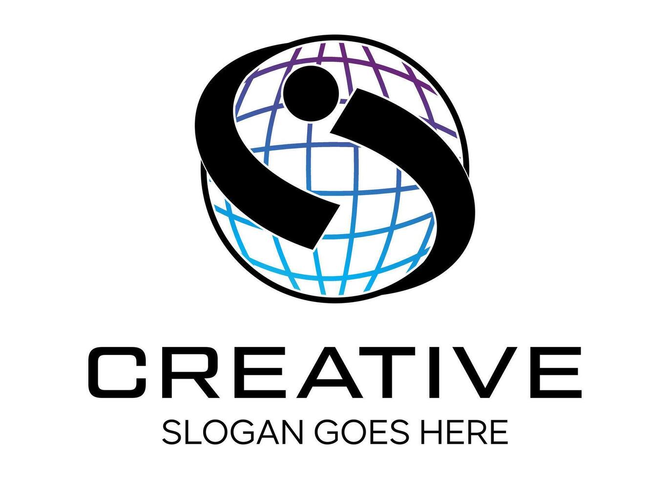 initial si with world logo design vector