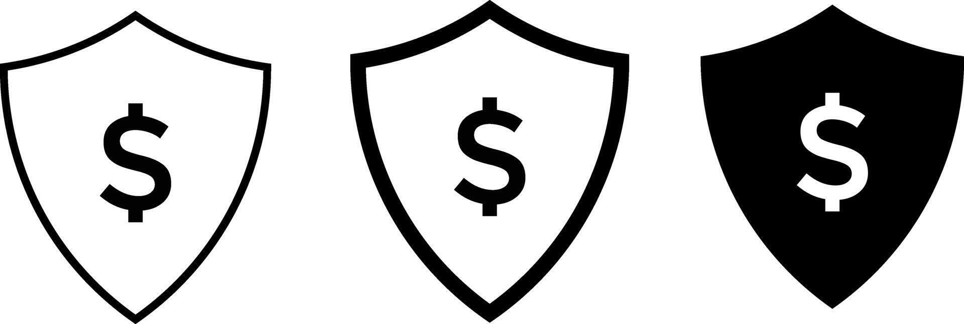 shield with dollar icon set Medical Protection symbol. Healthcare medicine protected guard concept sign vector