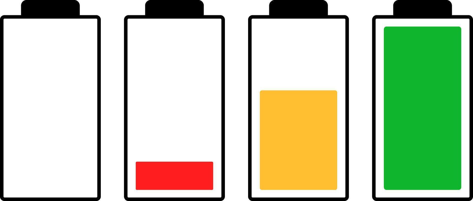 Smartphone charging battery icons set. battery level indicator icons. battery charge levels. Concept power, energy, low , full, empty sign vector