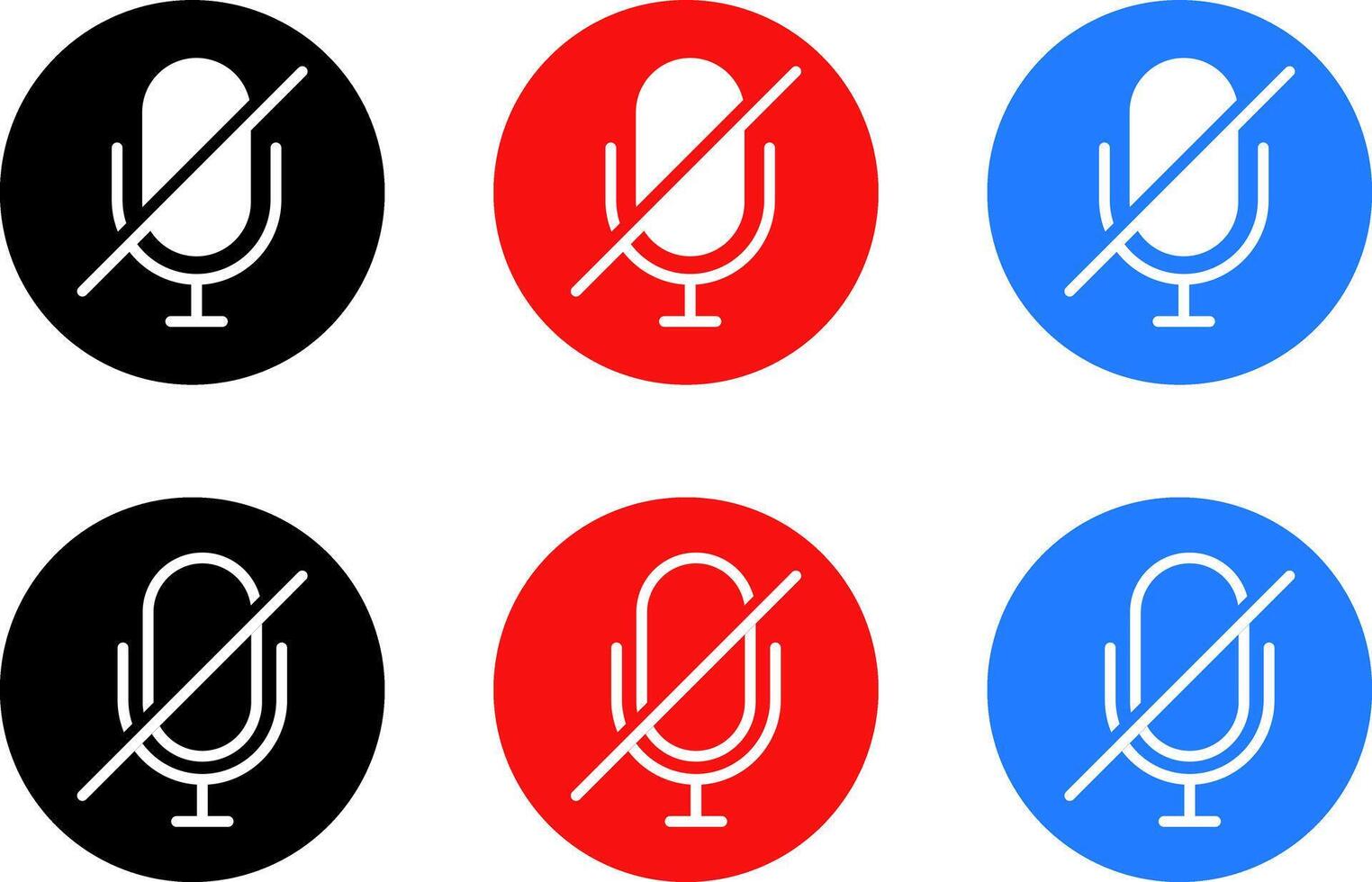 mute microphone icon set . Voice record buttons. mic off symbol. Retro vocal speaker buttons. Classical micro with volume off vector