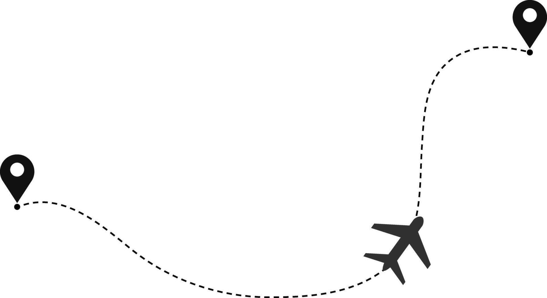 airplane road trace with dashed line icon. location and airplane icon vector