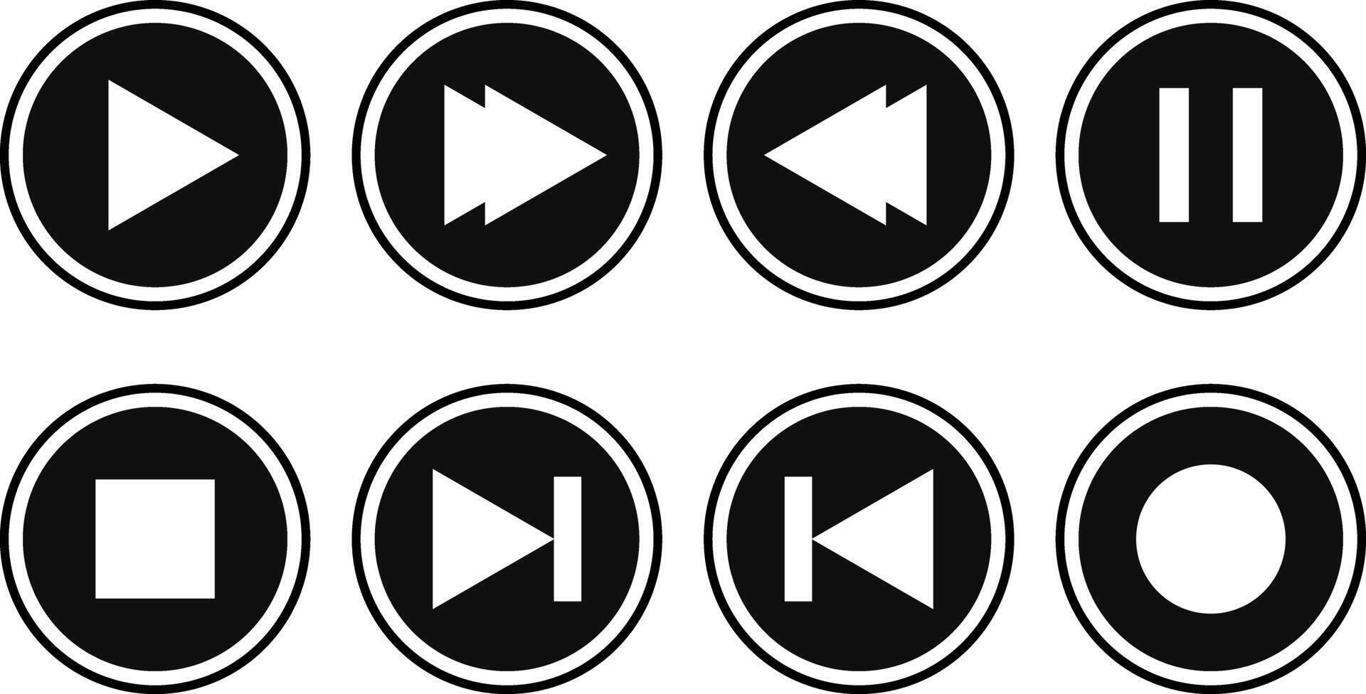 Media Player Buttons icon set. Play, pause, next signs. Music start sign. ideal for web and multimedia use vector