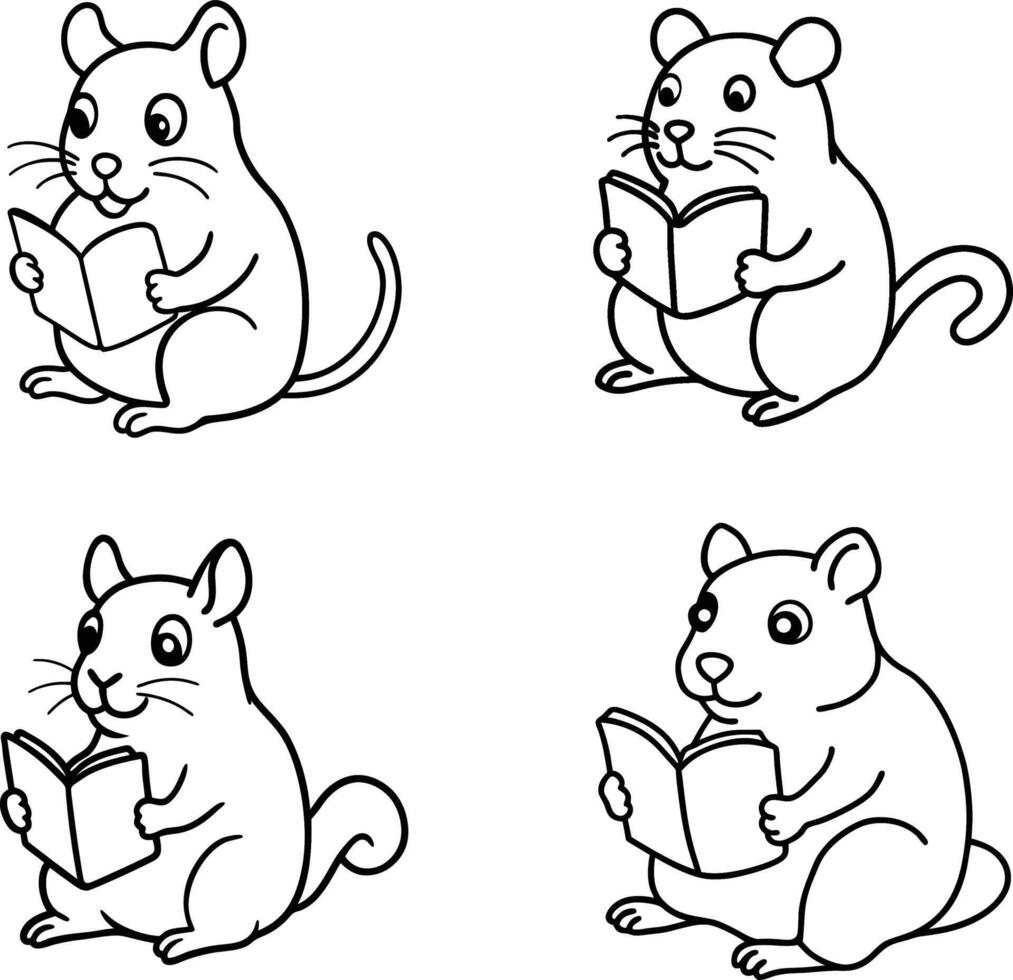 Four Cute Cartoon Hamsters Reading Books Illustration vector