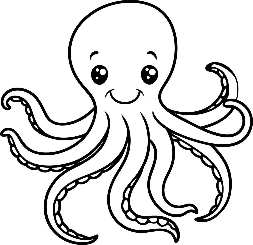 Cute Cartoon Octopus Line Art Illustration for Kids vector